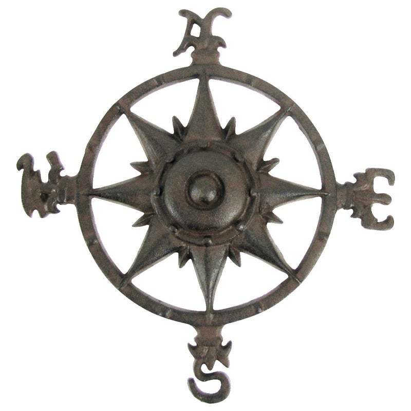 TG Rustic Cast Iron Rose Compass Nautical Beach House Wall Art Outdoor Garden Decor - Image 2